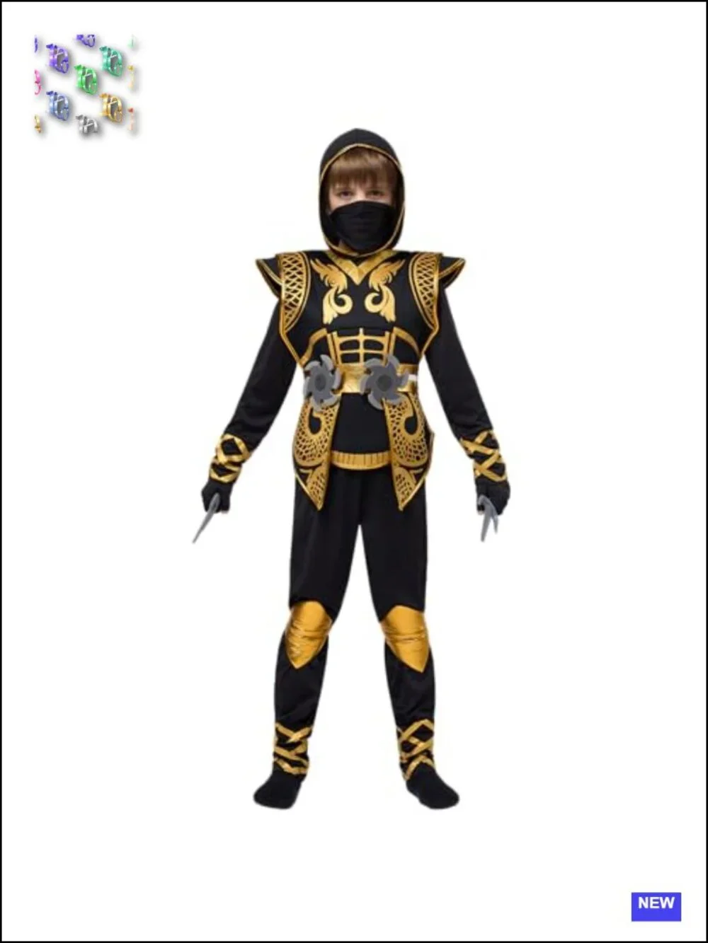 Golden Ninja Costume Set for Boys, Jumpsuit with Foam Accessories, Halloween